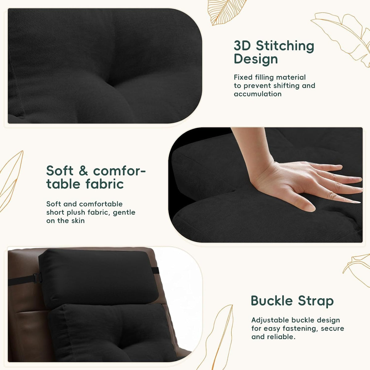 2 Piece Neck Pillow and Lumbar Support Back Cushion Set for Recliner, Beige