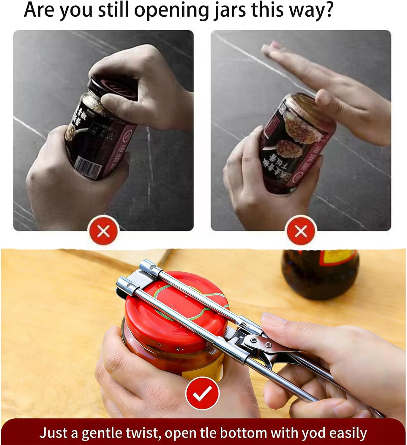 2026 New Upgrade Jar Opener for Weak Hands, Adjustable Stainless Steel can Opener，Multifunctional Can & Bottle Lid Gripper Bottle Opener with Handle, Kitchen Tool for Seniors and Kids (1PCS)