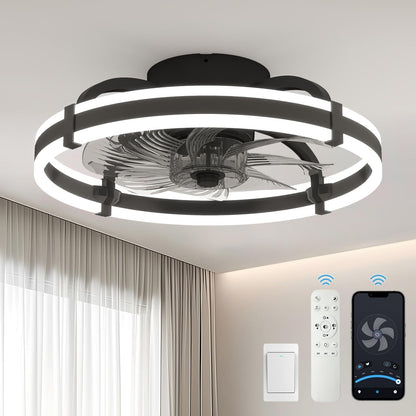 18.9" RGB Flush Mount Ceiling Fan with Light, 6 Speeds 3 Colors, Timer