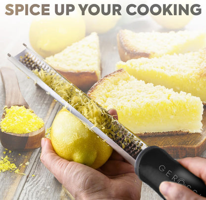 Stainless Steel Cheese Grater & Lemon Zester w/Extra Sharp Blade - Perfect for Lemon, Parmesan, Garlic, Chocolate - Spice Up any Dish in Seconds w/Your Premium Citrus Hand Grater with Handle - Blue