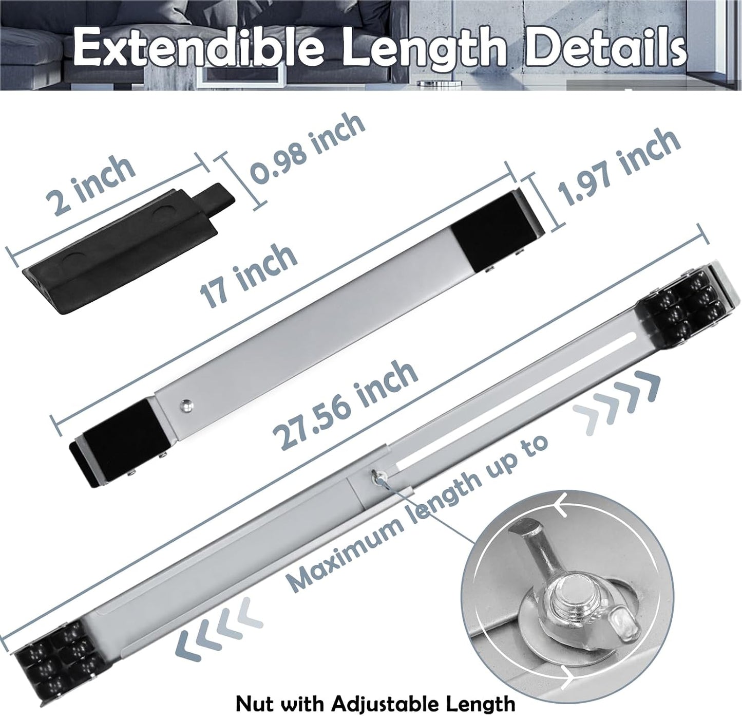 Extendable Furniture Appliances Rollers, Mover Tools for Moving, Black | 24 Roller & Brake Equipment for Heavy Washing Machine Refrigerator for Mobile Wheels Strong Base Stand Hold Up to 660 lb