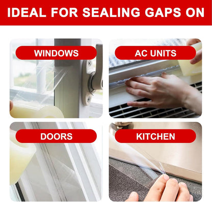 Window Sealing Tape 2 Inch x 33 FT Transparent Window Draft Insulation Residue-Free Clear Weather Stripping Caulk Tape Windproof Weatherproof Window Seal AC Units for Window Glass, Doors Gaps