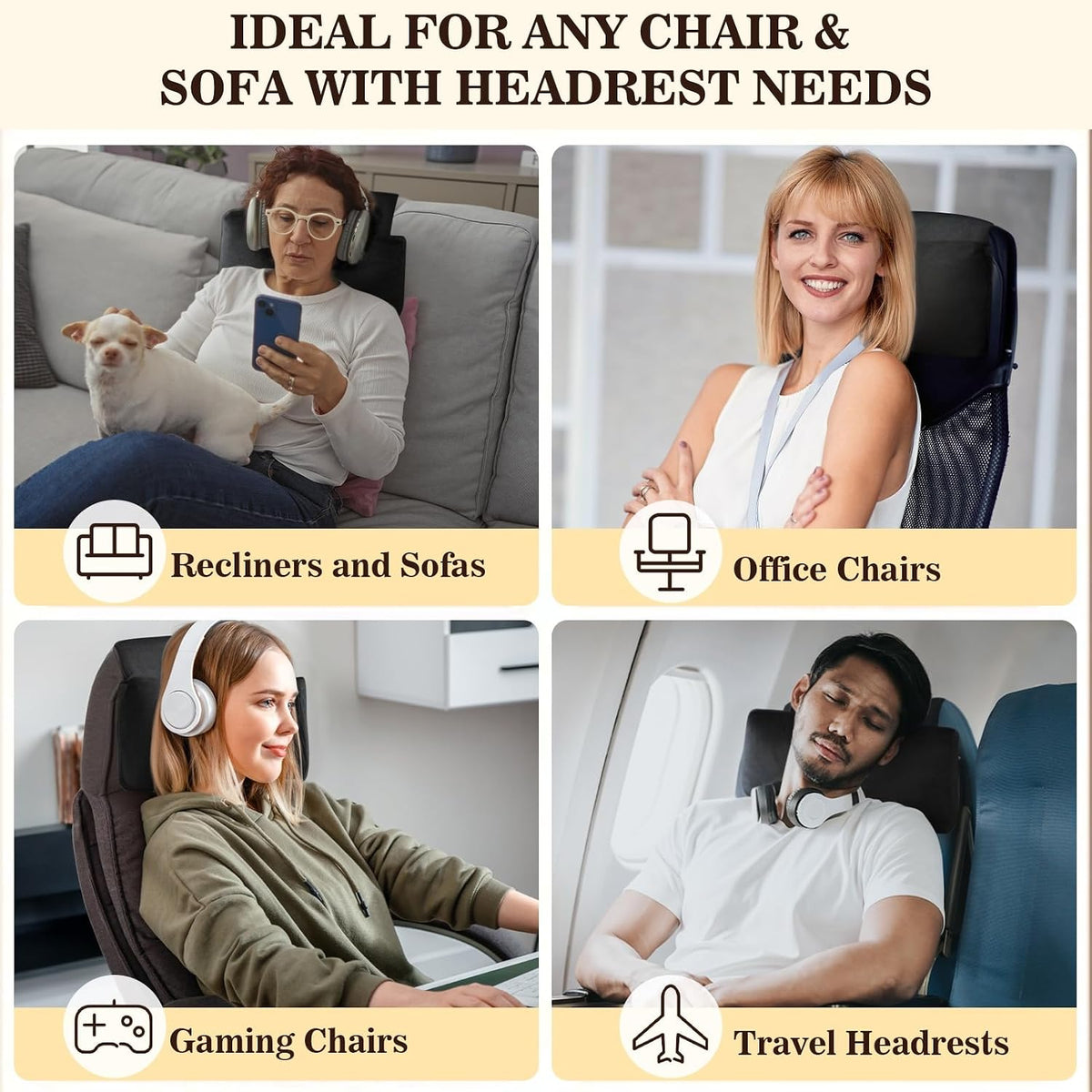 Recliner Headrest Pillow, Adjustable Comfort Neck & Head Support Pillow