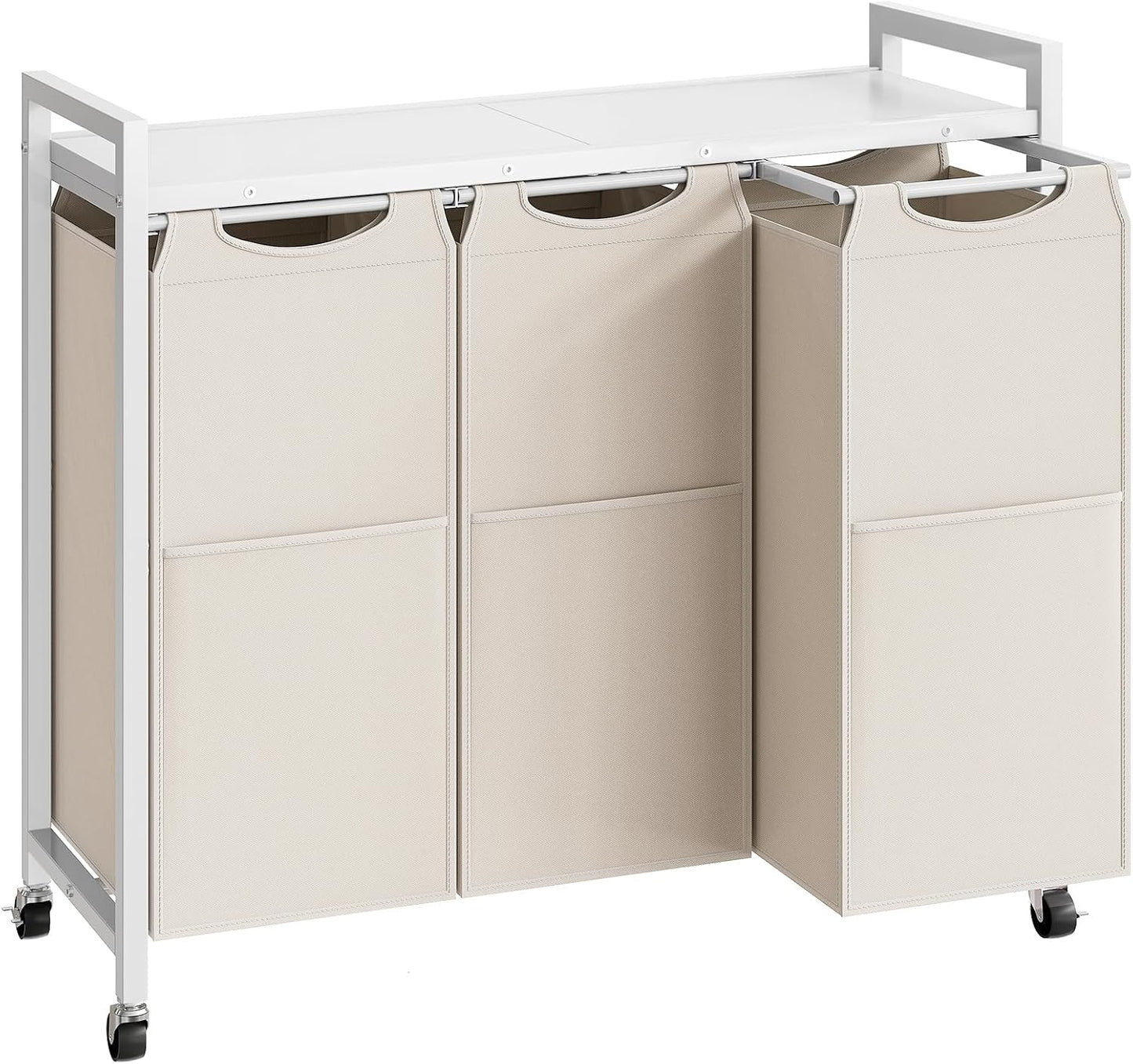 HOOBRO Laundry Sorter 3 Section, Laundry Hamper with Wheels, 3 × 11.5 Gal (43.4L), Rolling Laundry Basket, Pull-Out and Removable Oxford Fabric Laundry Bags, Rustic Brown and Grey BFG76XY01