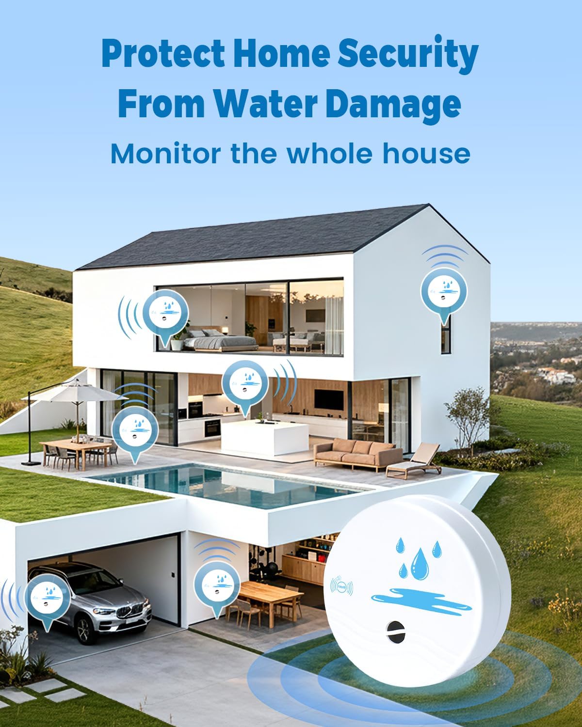 5 Pack Water Leak Detectors for Home | Water Sensor Alarm Leak Detector, 100dB, Waterproof, Kitchens, Bathrooms, Laundries, Sinks, Basements, Battery Included