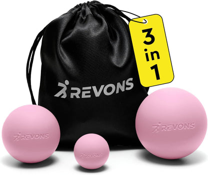 3 in 1 Massage Ball Set - Lacrosse Balls for Myofascial Release, Back Pain Relief, Face Fitness, Trigger Points, Yoga, Physical Therapy, Muscle Recovery and Soft Deep Tissue Massage (Pink)