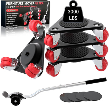 Heavy Duty Furniture Movers with 8 Wheels | Dual-Wheel Design Carbon Steel Panel Furniture Dolly Set with Lifter,360°Rotating Casters for Easy Moving,Max Load 3306 LBS