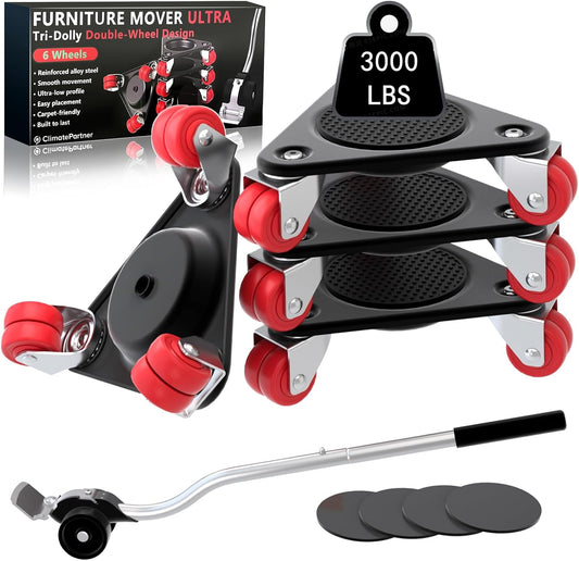Heavy Duty Furniture Movers with 8 Wheels | Dual-Wheel Design Carbon Steel Panel Furniture Dolly Set with Lifter,360°Rotating Casters for Easy Moving,Max Load 3306 LBS