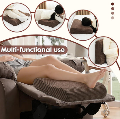 B Shape Corduroy Recliner Foot Pillow, Foam Extra Large Foot Rest Cushion with Adjustable Straps, Suitable for Bed Chair Sofa Headrest Back Lumbar Leg Support Pillow (Light Brown)