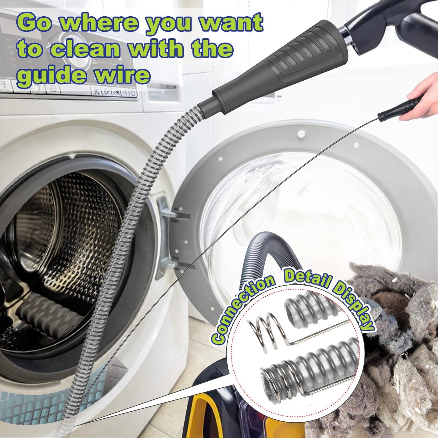 Sealegend 2 Pieces Dryer Vent Cleaner Kit Dryer Lint Vacuum Attachment Hose | Flexible Dryer Vent Vacuum Hose for Deep Cleaning/Lint Remover Kit with Guide Wire/Dryer Lint Trap Cleaner Ease of Use (Blue)