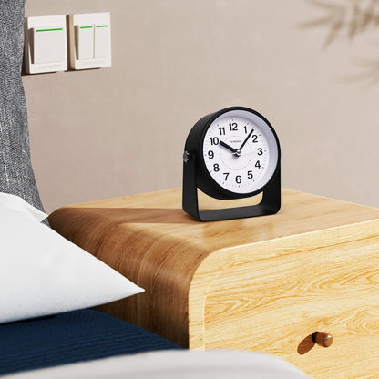 Analog Alarm Clock, Silent Non-Ticking Quartz Movement, Battery-Operated with Snooze & On-Demand Light, Easy to Set Gentle Wake Bedside Desk Clock, Ideal for Home, Travel, Office (Gray)