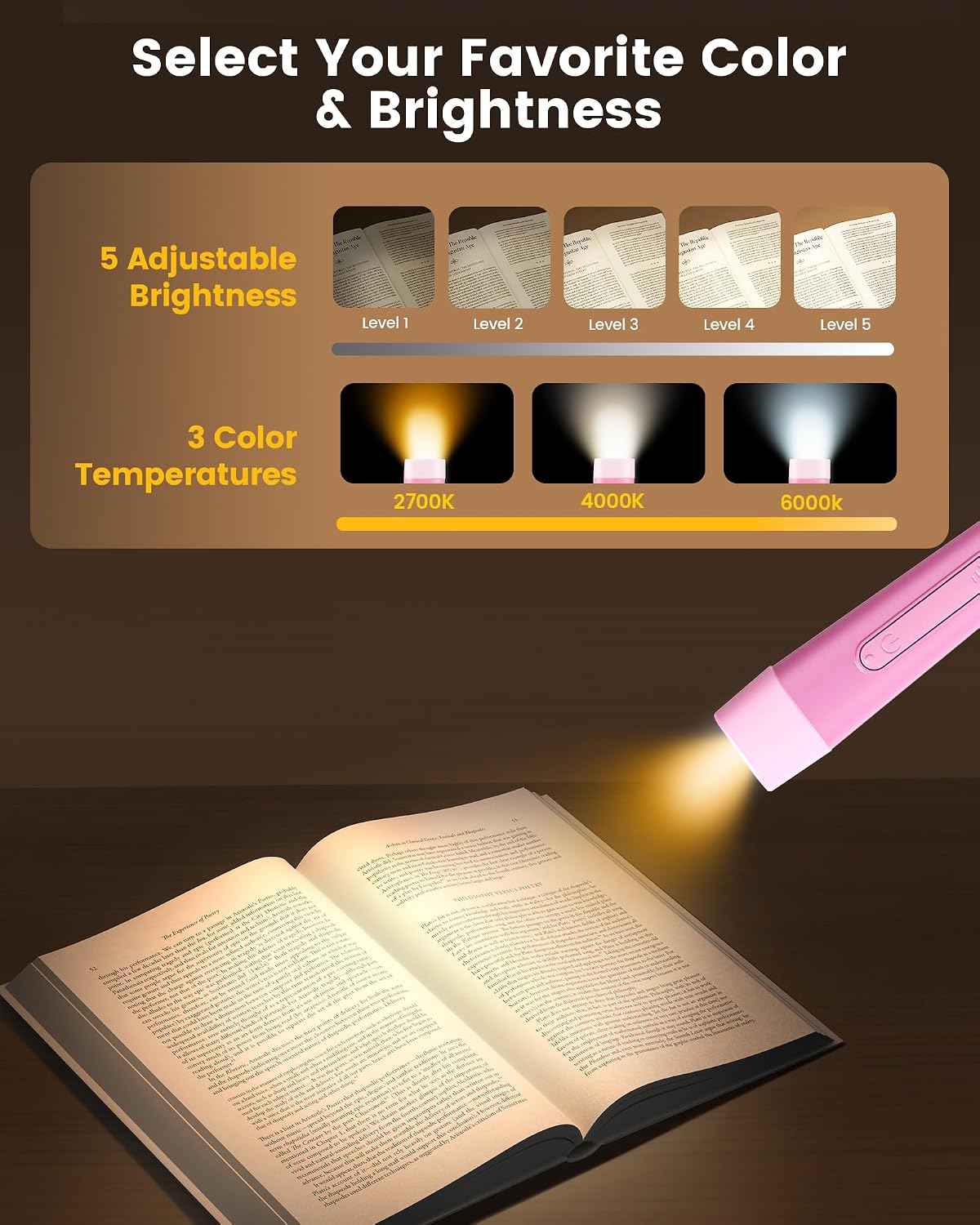 Glocusent Neck Light with Timer, 100 Hours Book Light for Bedtime Reading | Neck Reading Light, 3-Color, 5 Brightness, Bendable, Ergonomic, 1600mAh, Rechargeable, Eye Care, Sleep Aid, Travel Lock, Gift