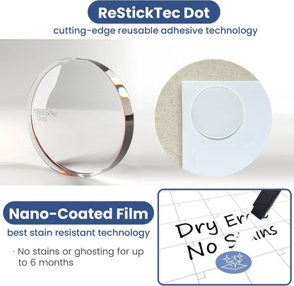 Non-Magnetic Dry Erase Calendar Set for Fridge - Reusable Monthly and Weekly Calendar Sticks to Most Smooth Surfaces - 6 Dry Erase Markers Included - Shipped Flat