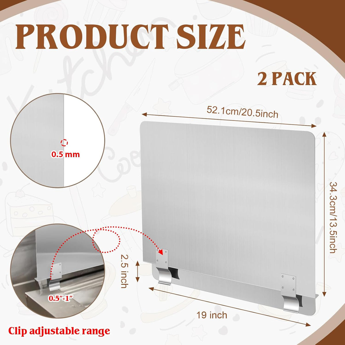 Ferraycle 2 Pack Deep Fryer Splash Guard Silver 20-1/2" W x 9" H