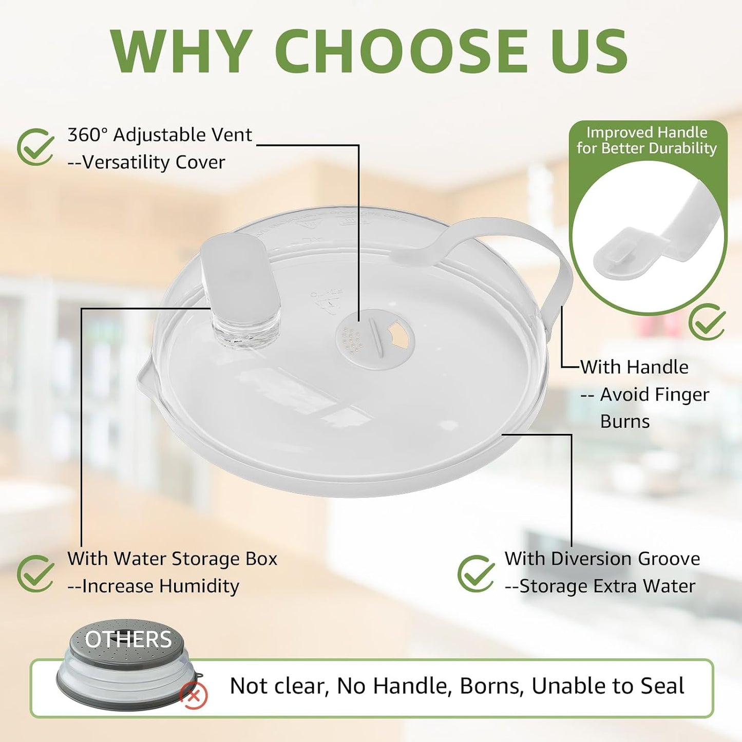 Microwave Splatter Cover with Water Steamer for Food - 10 Inch Steam Microwave Splatter Guard with Handle Plate Covers for Heating Food Splash Oven Lid with Built in Steamer