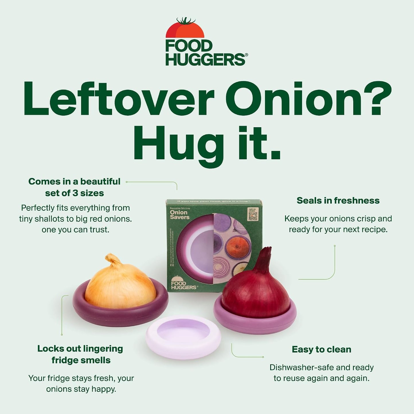 Food Huggers Onion Hugger - Onion Storage & Saver BPA Free Silicone Snug Fit Containers Perfect Holder & Keeper for Refrigerator to Keep Your Onions Fresh Longer - Set of 3