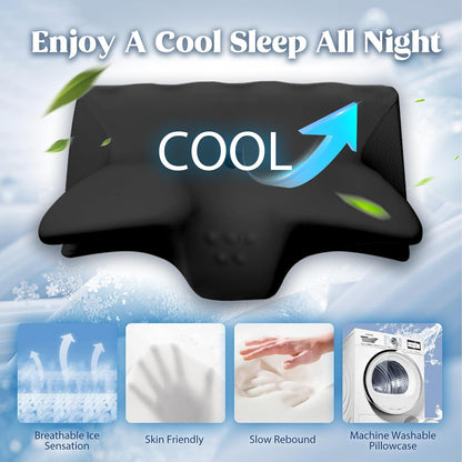 Cervical Pillow for Neck Pain Relief, Cooling Contour Memory Foam Pillows Support Odorless Ergonomic Neck Pillow Adjustable Orthopedic Bed Pillow for Side Back Stomach Sleeper with Pillowcase,Snow