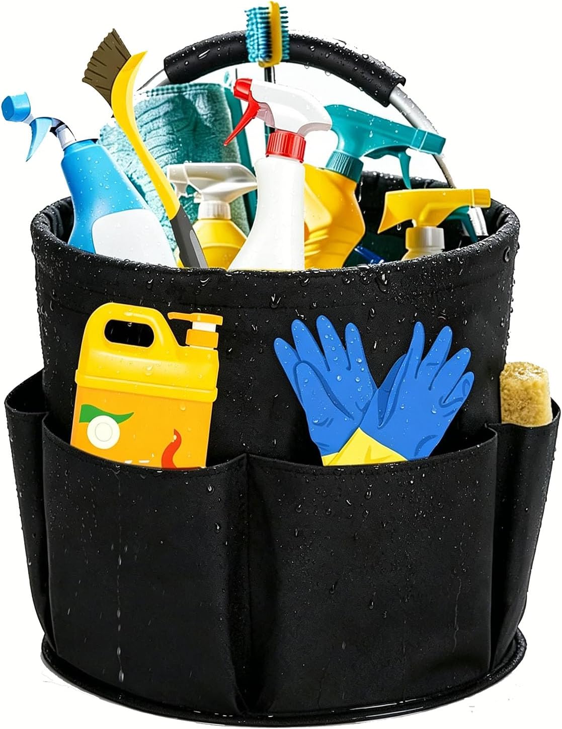 Cleaning Caddy with Handle,Cleaning Supplies 17L Foldable Storage Basket | Portable Multi Bucket Organiser Mop Bucket for Home Garden (Black)-11 x 11inches