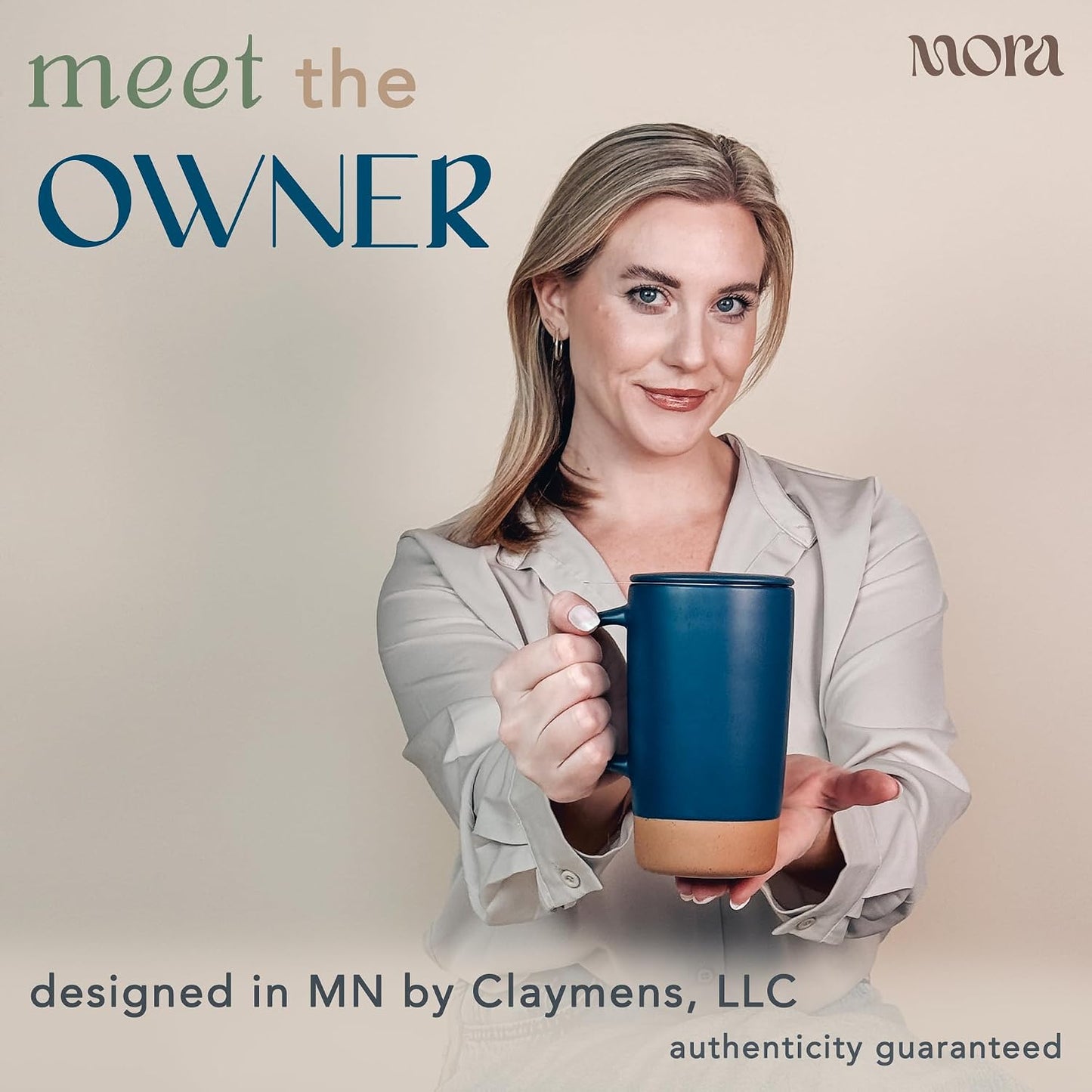 Mora Ceramics Large Tea Mug with Loose Leaf Infuser and Ceramic Lid, 18 oz, Portable, Microwave and Dishwasher Safe, Tall Coffee Cup - Rustic Matte Ceramic Glaze, Modern Herbal Tea Strainer, Olive