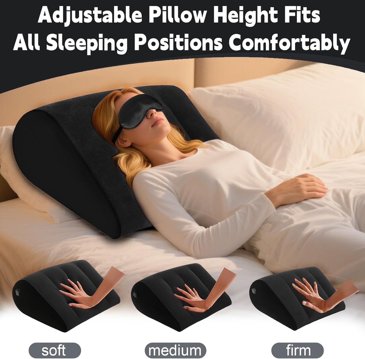 Inflatable Bed Wedge Pillow for Sleeping - Inflatable Wedge Pillow with Silk Eye Mask Set for Traveling,Leg Elevation,Back Support,Body Positioners,Lumbar Cushion for Post-Surgery Recovery,Camping Use