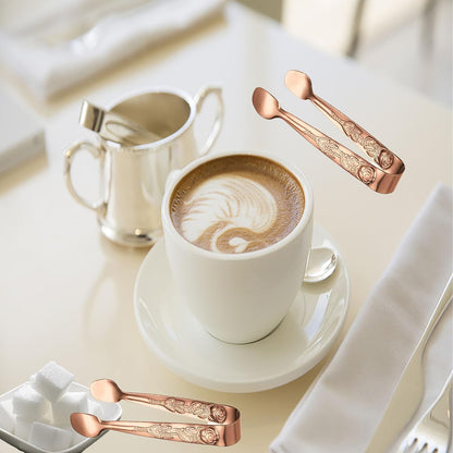 3PCS Mini Serving Tongs, 4Inch Rose Stainless Steel Sugar Cube Tongs, Sliver Small Ice Tong for Tea and Coffee Party, Appetizers, Desserts by Sunenlyst (Silver)