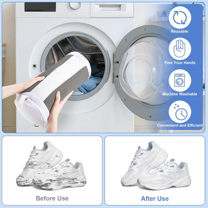 2 PCS Shoe Washing Machine Bags for Washer and Dryer, Grey + White | Reusable Laundry Shoe Bag, Hands Free, Hidden Self-locking Zipper, 360° Deep Cleaning, For Sneakers and All Shoes Types