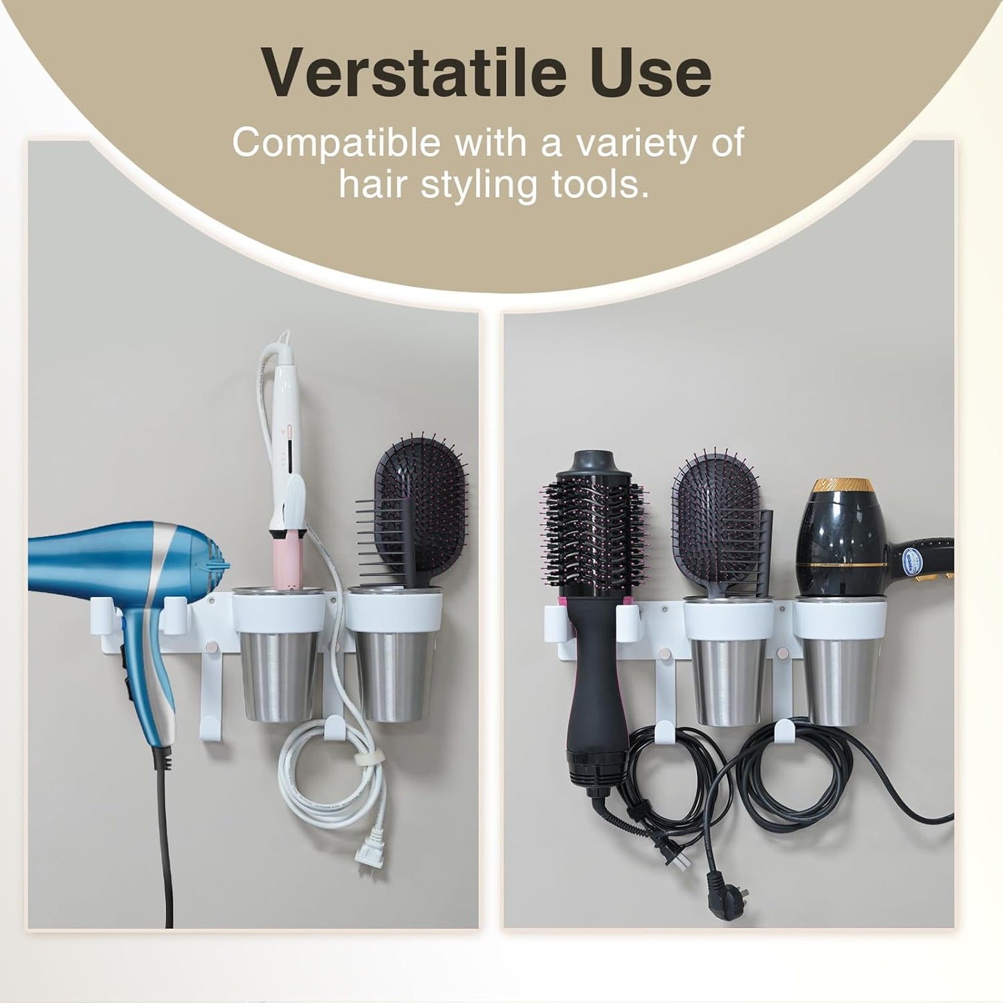Hair Tool Organizer, Curling Iron Holder, Countertop/Wall Mount | Hair Brush & Spray Organizer, Hot Tools Holder for Vanity Bathroom, Under Sink/Adhesive/Screw Mount, Acrylic, Clear