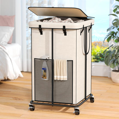 Laundry Hamper with Wheels, 150L Rolling Laundry Basket with Bag & Handles | Sturdy Metal Frame | Removable Bag | Large & Tall Dirty Clothes Hampers for Laundry Room, Bedroom, Dorm, Bathroom-Black