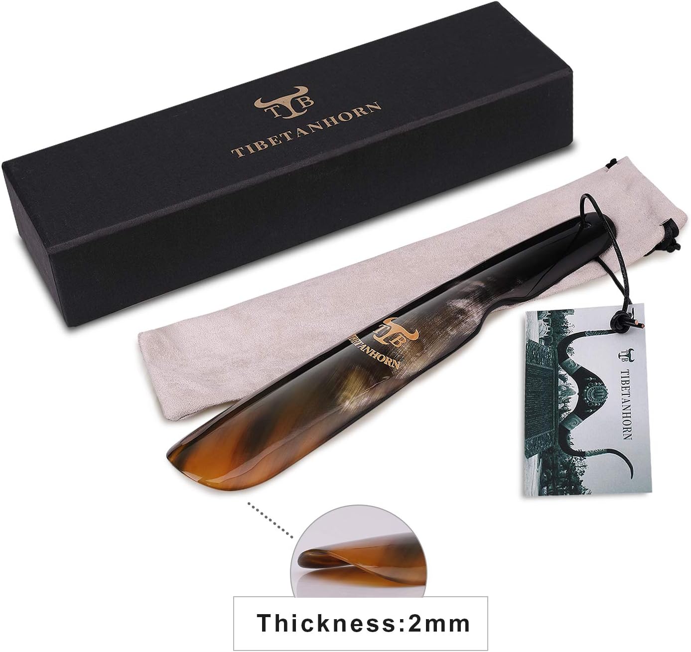 Handcrafted Natural Tibetan Yak Horn Shoe Horn(8.7" to 9.4") | Shoe Spoon for Men Women, Travel Size Shoe Helper for Boots and All Shoes, with Gift Box