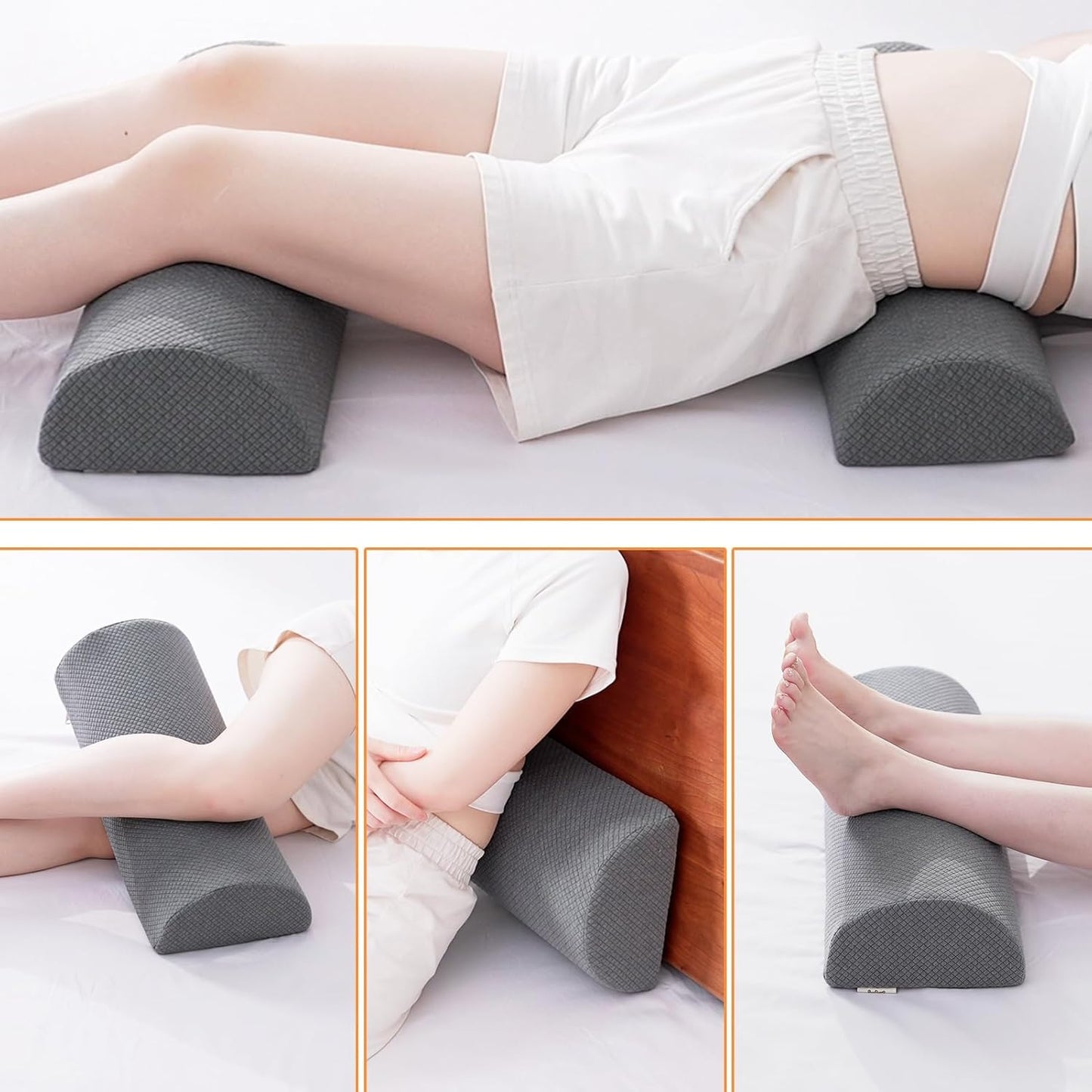 2PCS Knee Pillow for Sleeping, Half Moon Bolster Pillow for Neck, Legs, Ankle Foot & Knee Support, High Density Foam for Leg Elevation (19.6''x6.7''x3.5'', 19.6''x7.8''x4.3'')