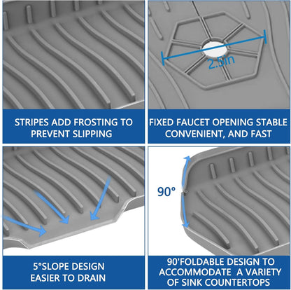 Kitchen Sink Splash Guard Gen2-30" x 6'' Silicone Sink Mat Splash Guard fit for Countertop, Bathroom,Farmhouse,RV by EBIGIC (Grey)