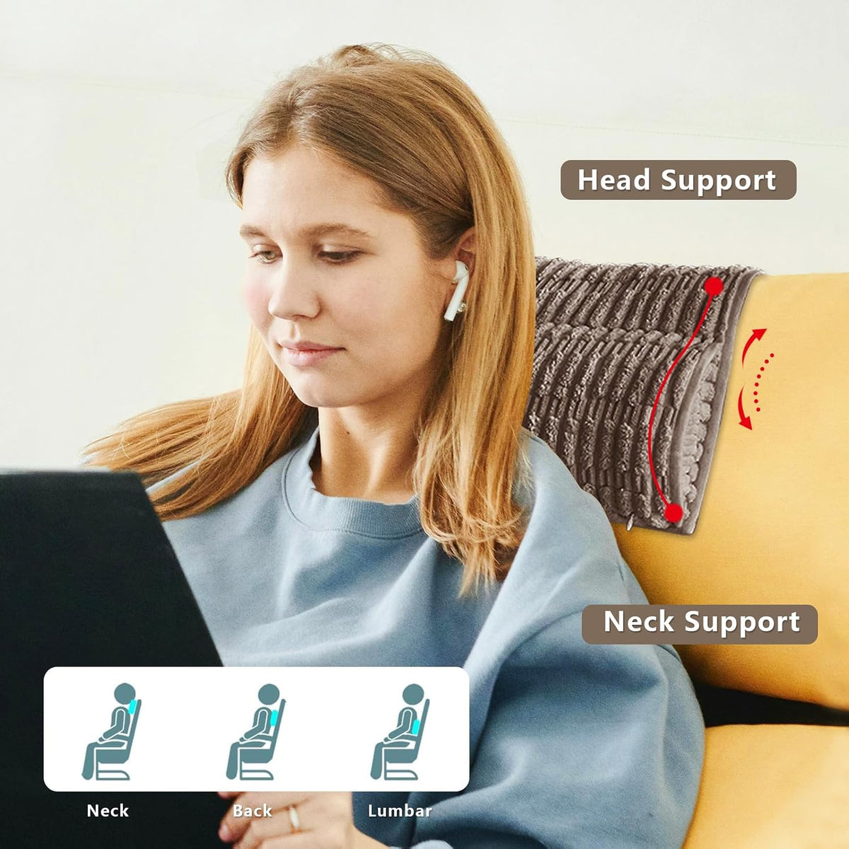 Headrest and Support Pillow,Recliner Pillow for Neck, Head, or Foot for Office or Massage Chairs, Neck Pain Relief and Cervical Support. Nonslip, Zipped Cover.(Cream, 5.5" Wx13 Lx3 H)