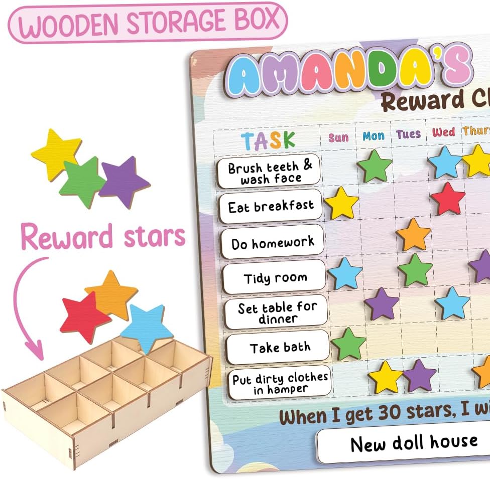 TinyKidz Wooden Daily Routine Chart 11x15, Schedule Board for Kids, Wooden Chore Chart for Kids, Responsibilities Chart for Toddlers, Morning Bedtime Routine for Toddlers
