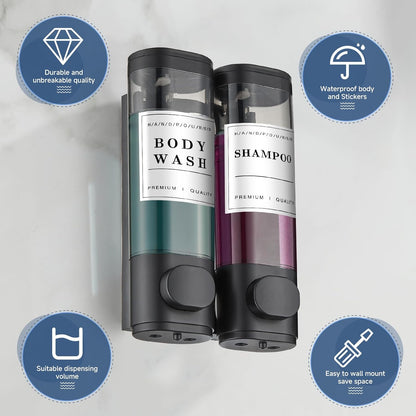 Cabo Deseado Shower Soap Dispenser Wall Mounted No Drill Shampoo Dispenser for Shower Wall Shampoo and Conditioner Dispenser Bathroom Hotel 3 * 350ml Gungray with Labels