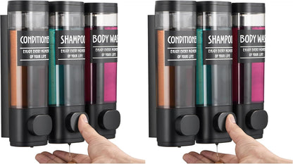 Shampoo and Conditioner Dispenser,GlintGath Shower Dispenser 2 Chamber No Drill Shampoo Dispenser for Shower Wall Mounted Shower Soap Dispenser for Bathroom Hotel,2 * 300ML,Matte Black