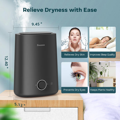 BREEZOME 5L Humidifier for Bedroom 360° Nozzle 50H Runtime Quiet Operation | Ultrasonic Cool Mist, Essential Oil Diffuser,Top-Fill Design,Auto Shut-Off,Coverage for Baby Nursery, Plants& Large Room