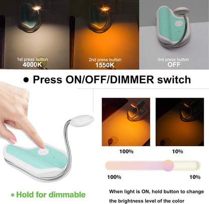 BIGMONAT Rechargeable Reading Light for Kids,Small Amber Book Reading Lights,Multi Colors Portable LED Reading Lamp with 360° Rotary Light Neck,Wireless Clip Reading Lighting for Books (Green)