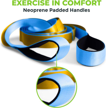Stretching Strap for Physical Therapy, 12 Multi-Loop Stretch Strap 1.5" W x 8' L, Neoprene Handles, Physical Therapy Equipment, Yoga Straps for Stretching, Leg Stretcher.
