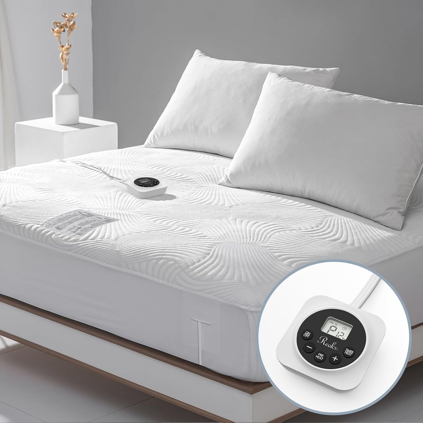 Foot Queen Size Electric Heated Mattress Pad - Foot Warmer for Bed with Memory & Preheat Functions, 12 Heat Settings Single Control for 1-12 Hours Auto Off, Lighted Button