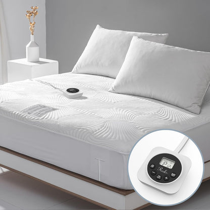 Foot Queen Size Electric Heated Mattress Pad - Foot Warmer for Bed with Memory & Preheat Functions, 12 Heat Settings Single Control for 1-12 Hours Auto Off, Lighted Button