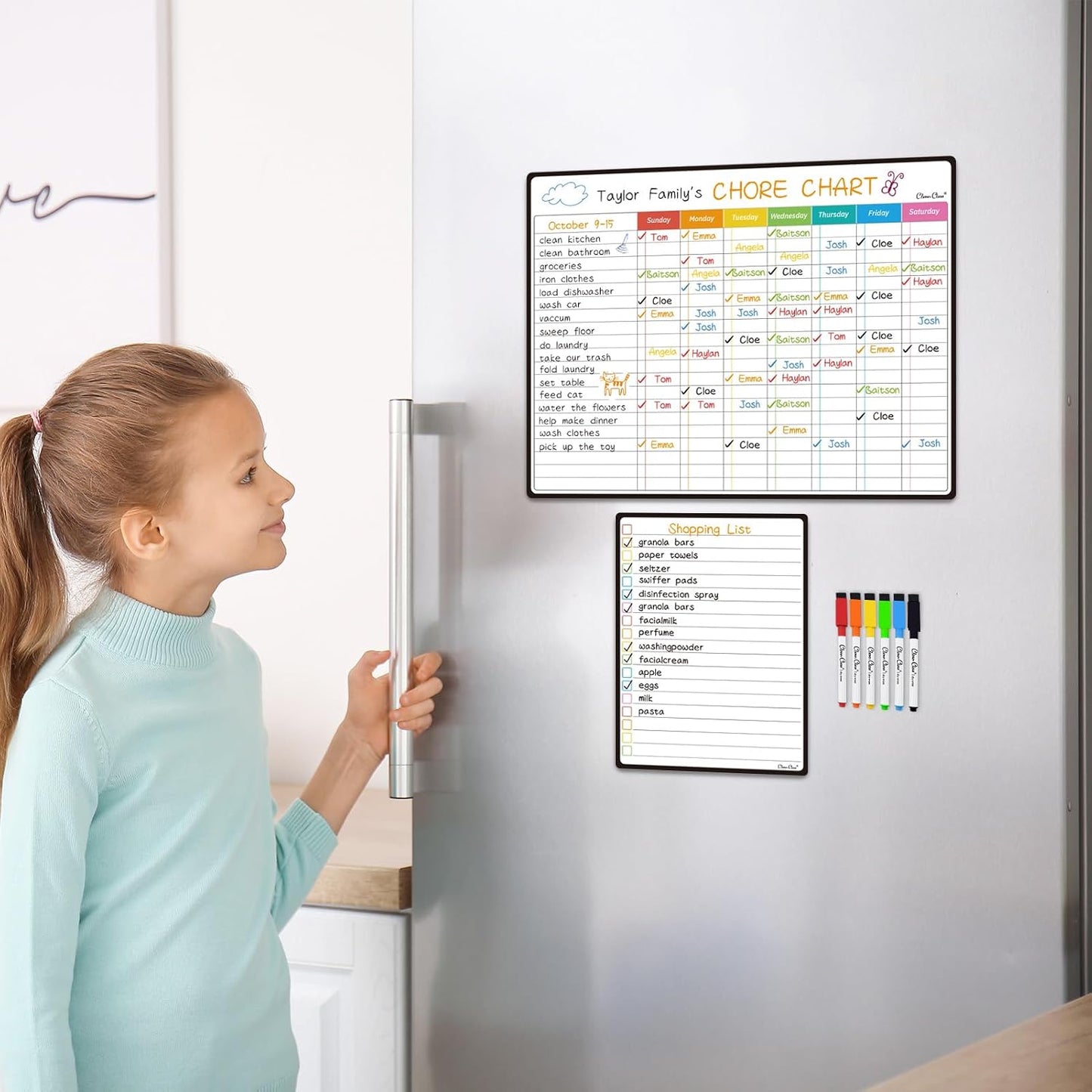 Magnetic Dry Erase Weekly Calendar for Fridge - Large 17"x12" Magnetic Weekly Planning Board with Hourly Time Slots - 6 Extra Fine Point Markers Included