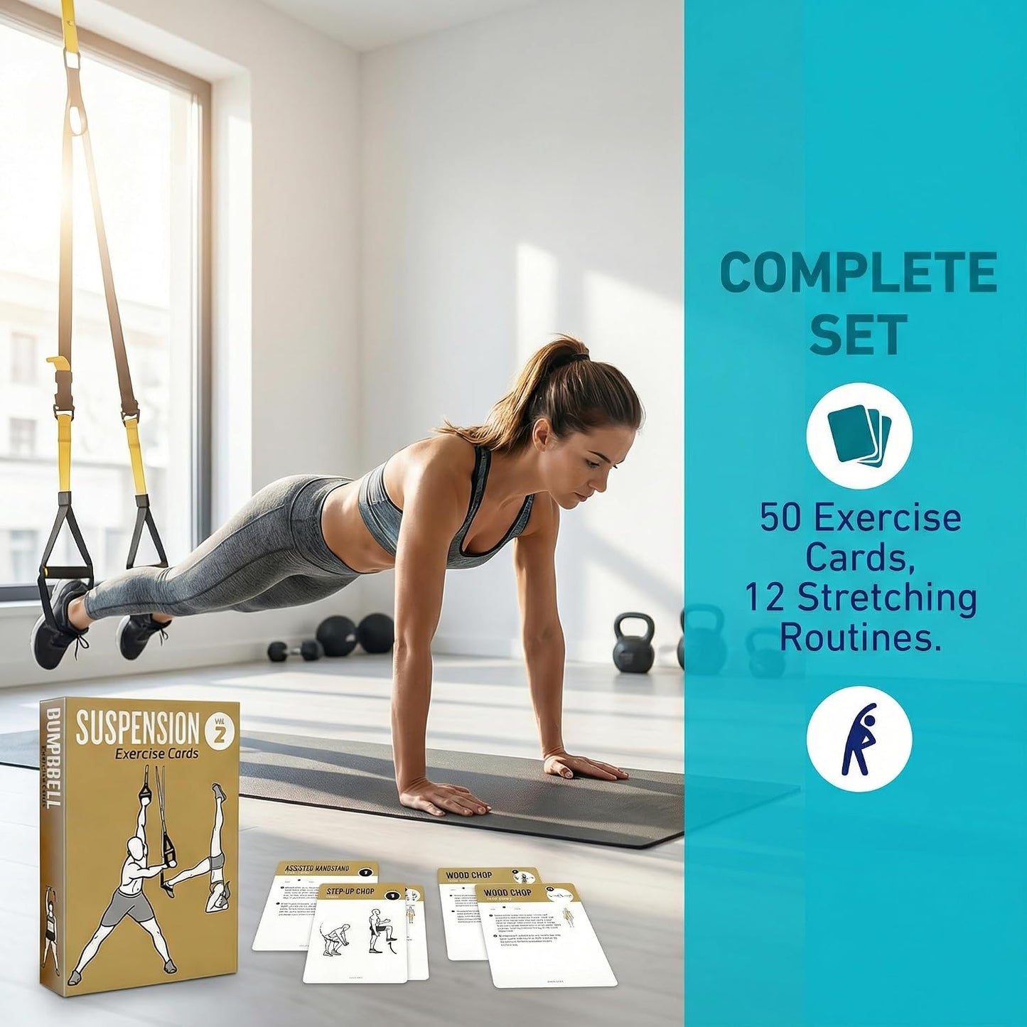 Bodyweight & Dumbbell Workout Cards - 100 Large 5"x3.5" Exercise Cards with 24 Strength Moves, Home & Gym Fitness Cards for Men & Women, Beginner Fitness Guide
