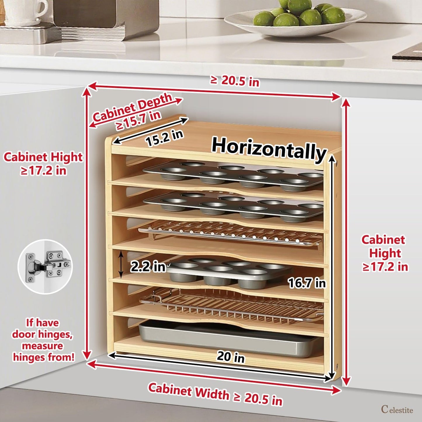 celestite Wooden Baking Sheet Organizer for Cabinet Baking Tray Organizer Cookie Sheet Organizer for Cabinet Kitchen Storage Organization Accessories