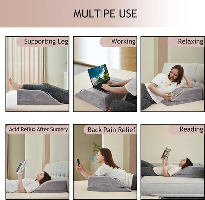 Wedge Pillow for Sleeping, Bed Wedge Pillow for After Surgery 3-Height Memory Foam Leg Elevation Pillow for Swelling Back Pain Relief Sciatica Knee Ankle Pain Bed Support Legs L 24"