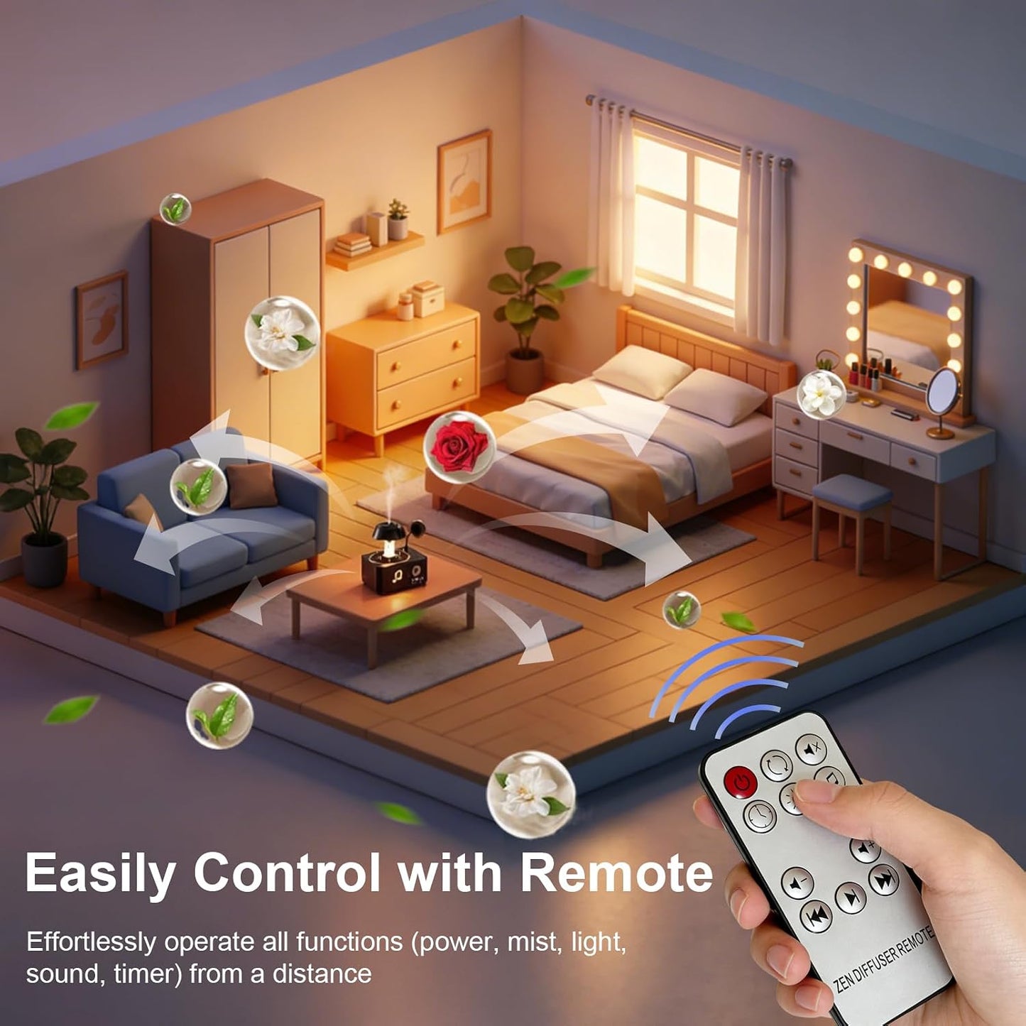 Morbou Raindrop Aroma Diffuser Room Humidifier with White Noise, 7-Color Air Mist Essential Oil Diffuser Sleep Sounds Aroma Rain Drop, with Remote Control (Brown)