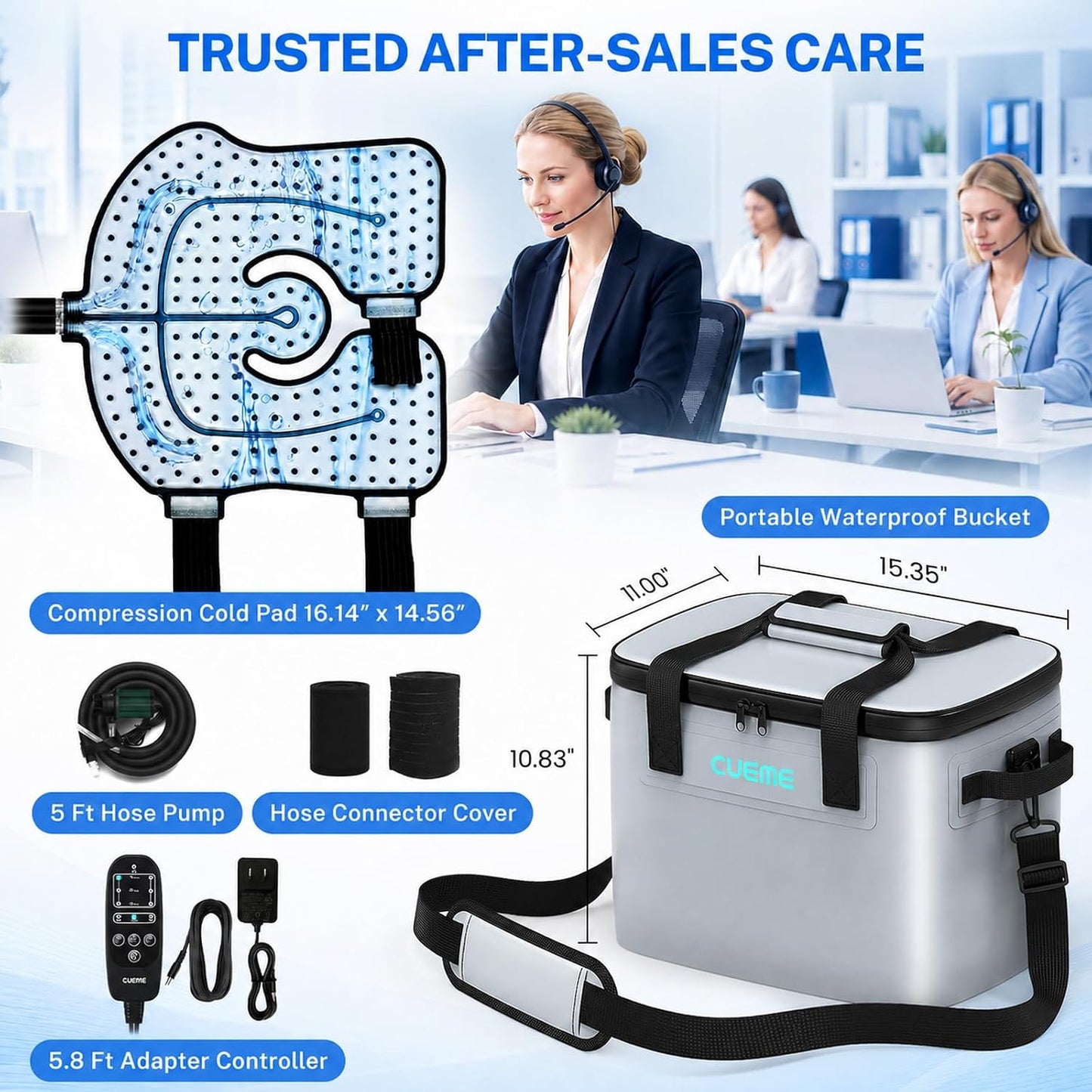 CUEME Ice Machine for Knee After Surgery with Upgraded Strap-Sewn Compression Pad (16.14'' X 14.56''), 20 QT, Programmable Timer Knee Ice Machine, Cold Therapy Machine for Shoulder/Hip/Ankle/Foot