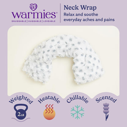 warmies Microwavable Shoulder Heating Pad, Neck Warmer & Heat Pack, Snowy | Steady Pressure, Cooling Relief, Scented with Calming French Lavender, Microwave 30 sec, Freeze 2-3 hrs, Soft Faux Fur