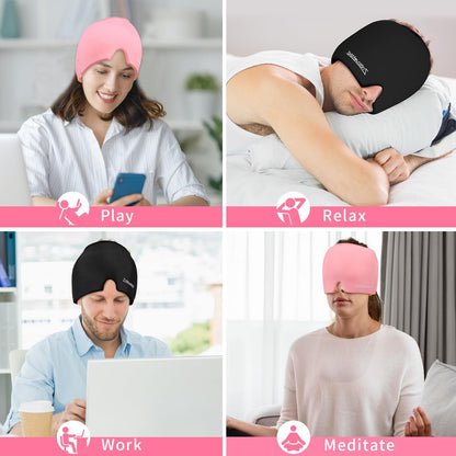 ZNÖCUETÖD Migraine Headache Relief Cap Hat Full Head ice Pack Wrap Cold Cap