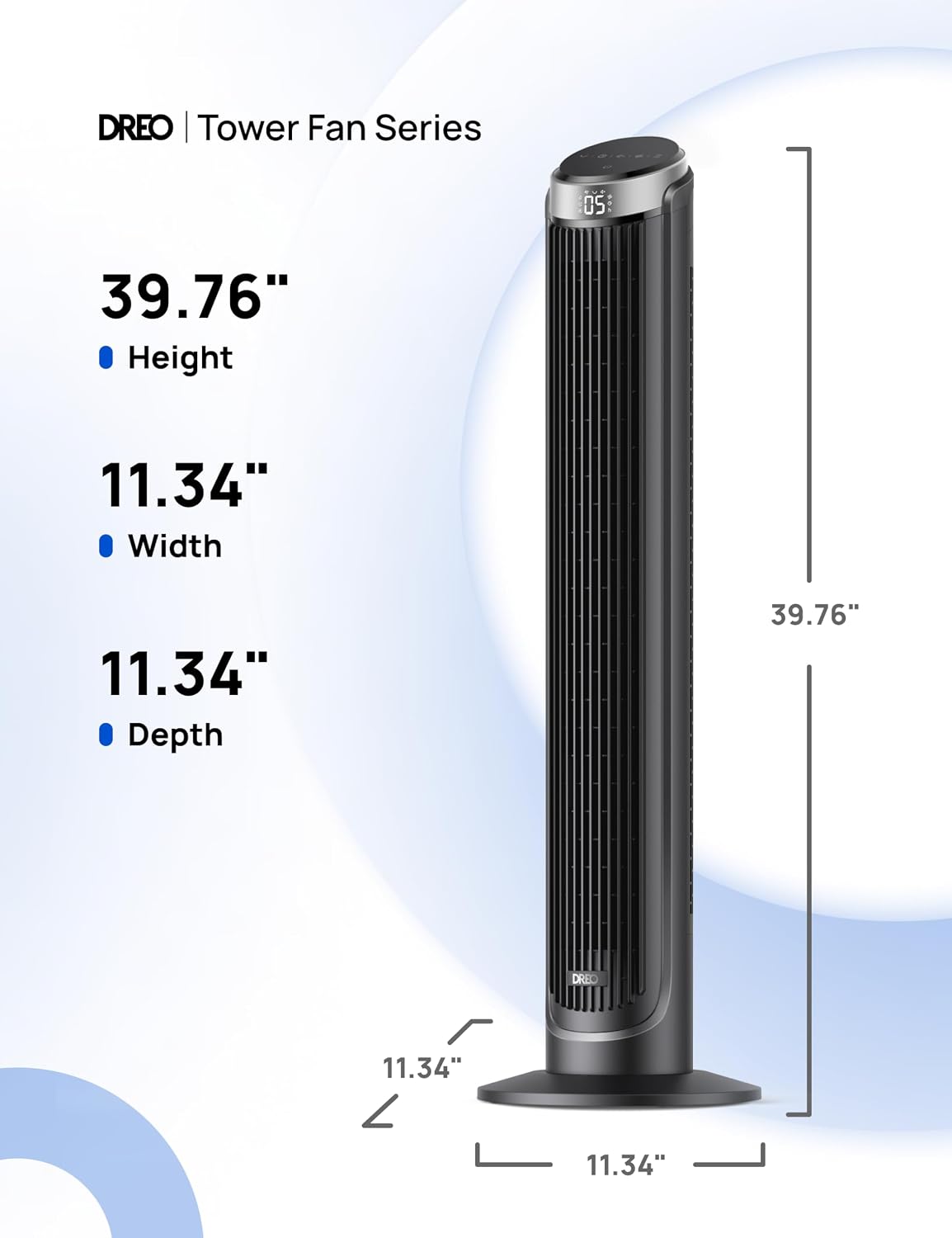 DREO Smart Tower Fan for Bedroom, 90° Oscillating Fan, 26ft/s Wind, 28dB