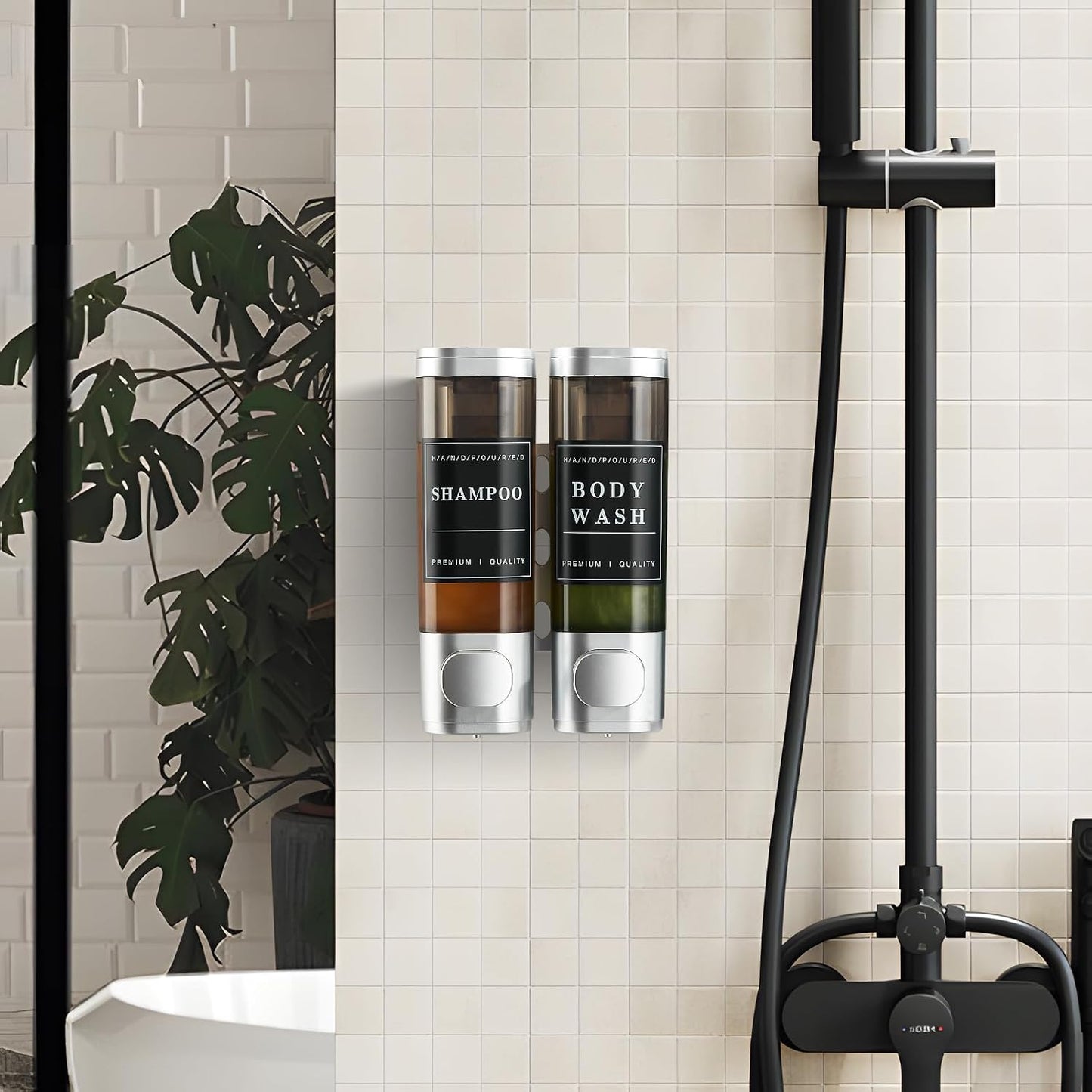 Shampoo and Conditioner Dispenser,Shower Soap Dispenser 3 Chamber No Drill Wall-Mounted Shampoo Dispenser for Shower Wall Mounted Shower Dispenser for Bathroom Hotel Large Capacity,Black